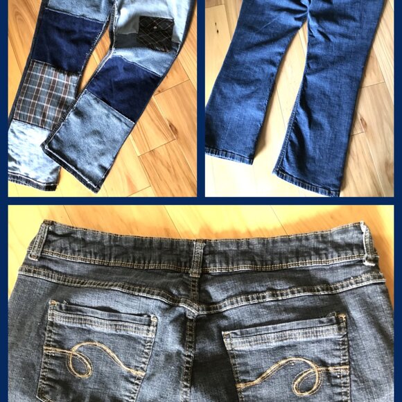 Upcycled Patchwork Jeans: Plus Size 16, Handmade Boho Hippie Grunge Pants - Picture 10 of 10